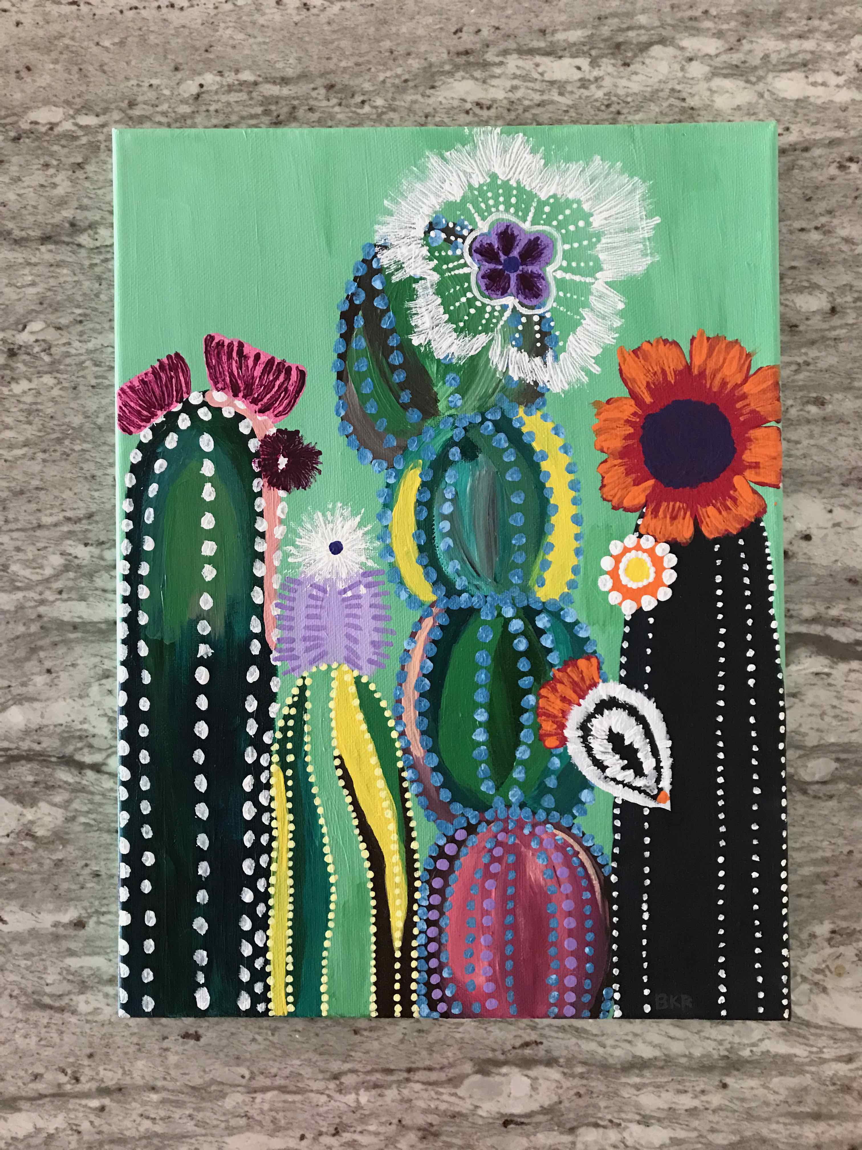 Bold wall art made with acrylic paint on a canvas. colorful cactus canvas wall art. custom painting. 