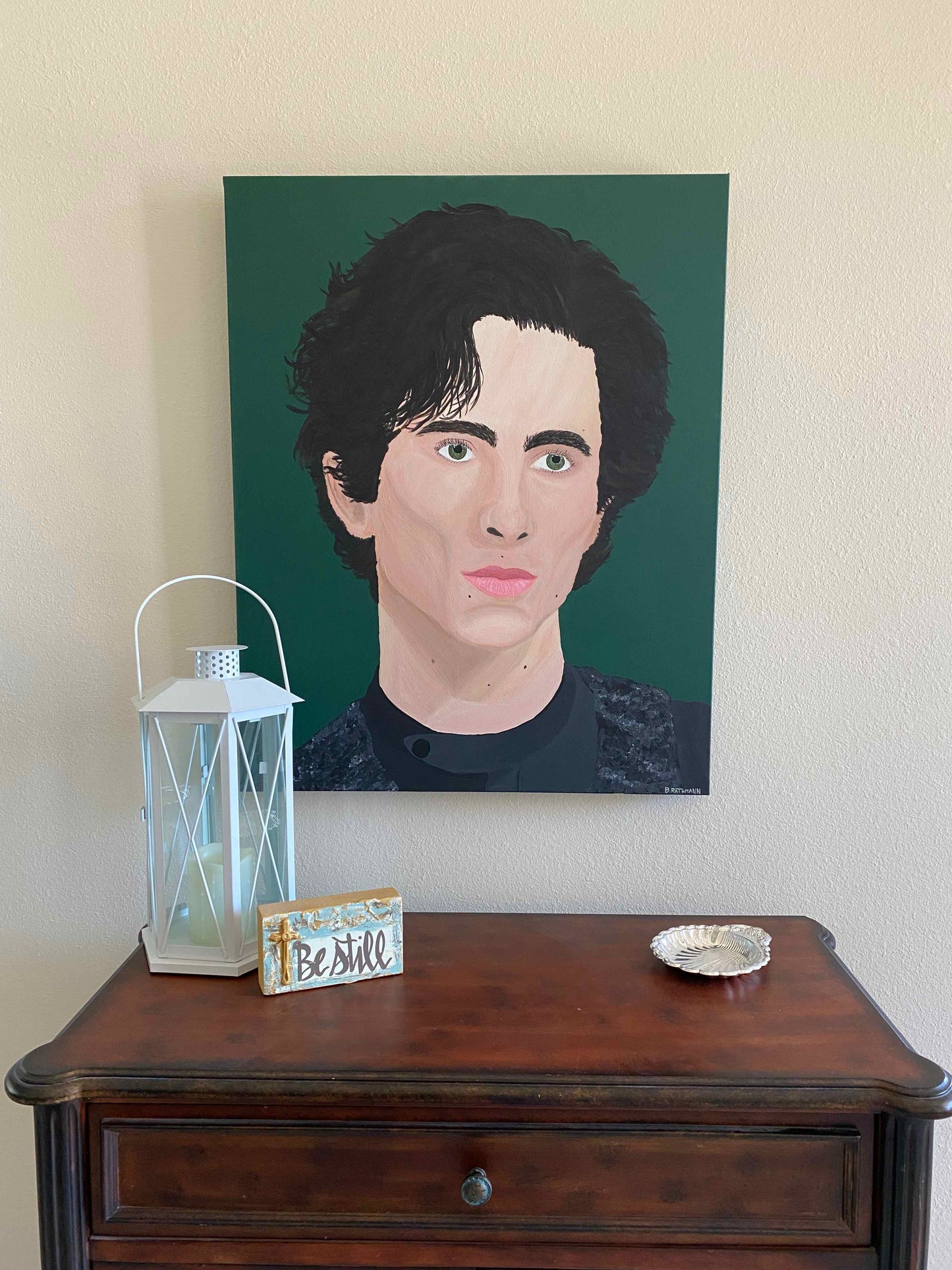 Timothée Chalamet Portrait Painting is a portrait of Timothée Chalamet. This is a portrait rendition of the Timothée Chalamet will add a fun and bold aesthetic with your decor. This piece was featured at the "Go Figure" exhibit at The Foster Gallery in Sandestin, Florida. Measurement: 24"x30"