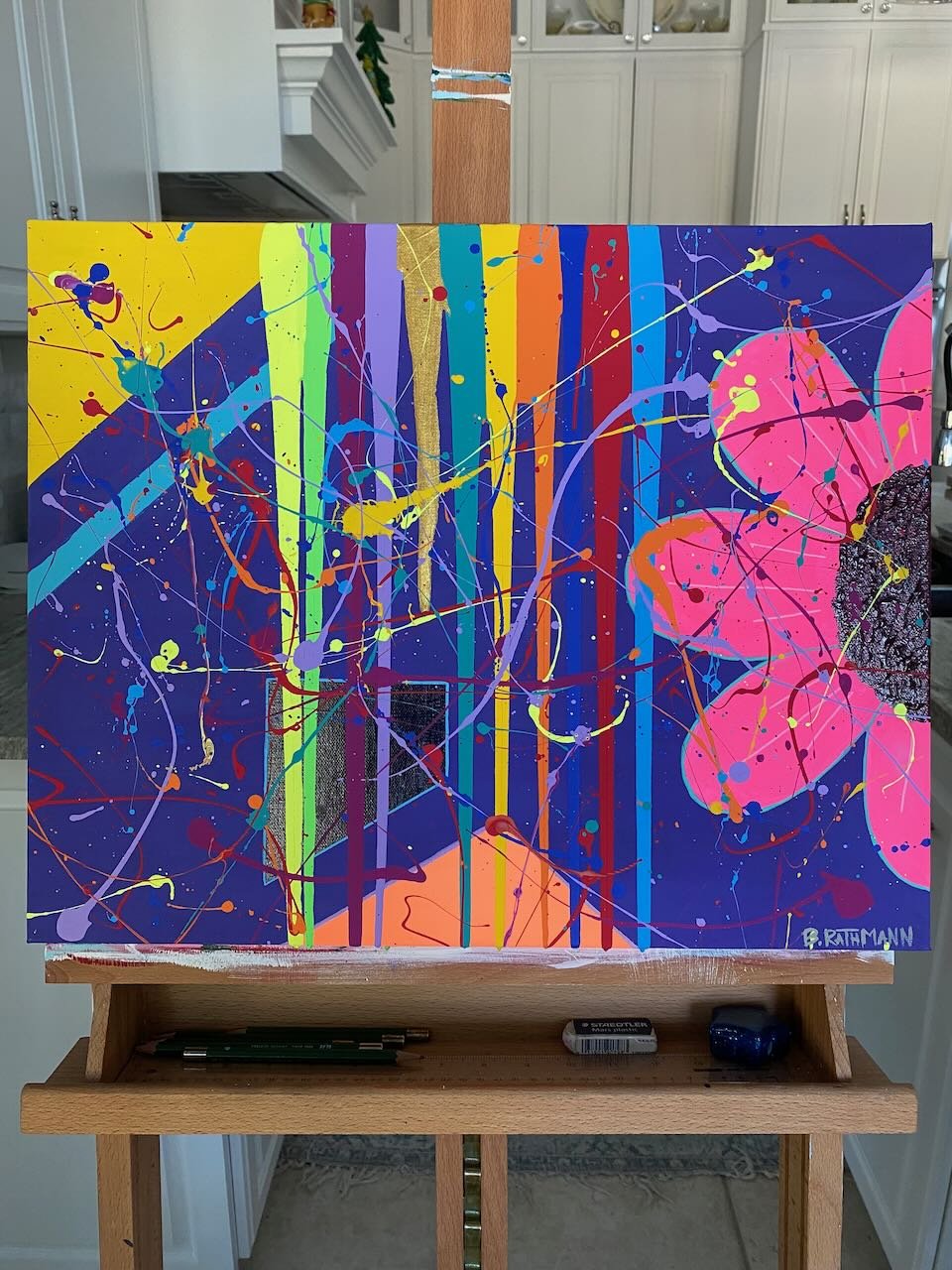 colorful abstract painting. funky art. eclectic art. bright colorful art. splatter paint. paint drips.