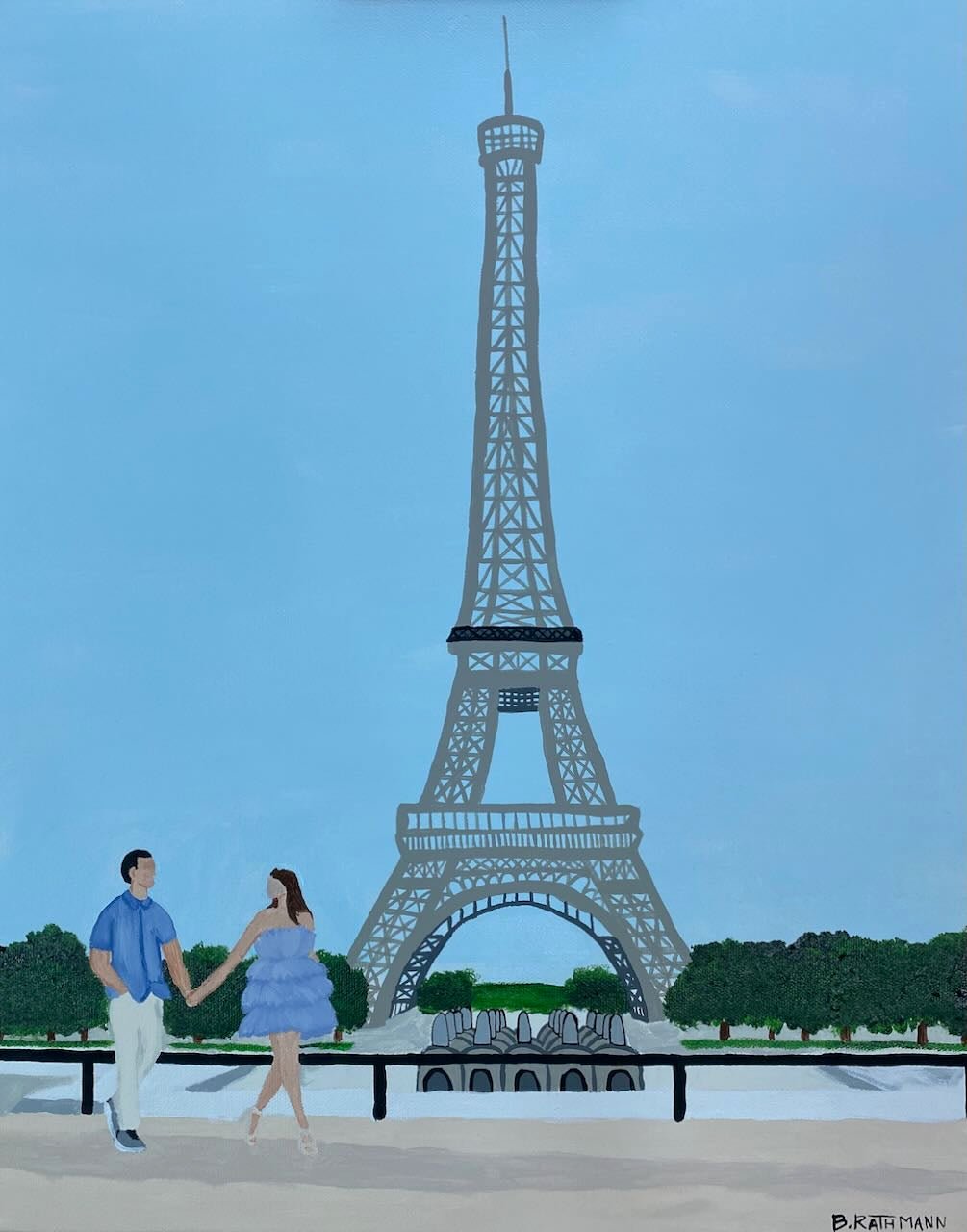 engagement custom painting. Paris france. newlywed couples. wedding painting