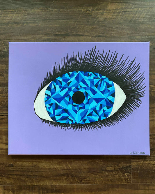 Your Eyes Shine Like Diamonds is an acrylic painting of a diamond eye on an 16"X20" canvas.